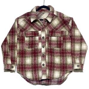 L A Hearts Jacket Women's Medium Large Red Plaid Button Up Long Sleeve